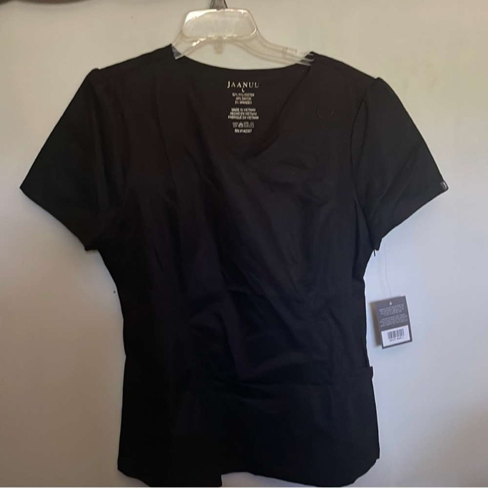 Jaanuu Mock Neck Wrap Scrub Top Black NWT